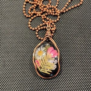 Floral Pendant Necklace with Copper Chain